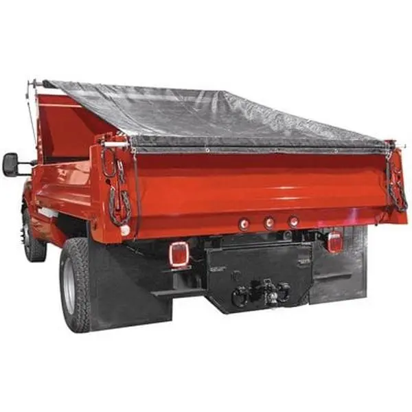 Truck Bed Dump Tarp Roller Kit with Bed Covering, 7x12 ft 1000D Polyester Mesh Tarp, UV Inhibitors, Double-Stitched Hem, Full Perimeter Brass Grommets, Aluminum & Zinc-Plated Hardware, 2" Nylon Webbing, UV Resistant