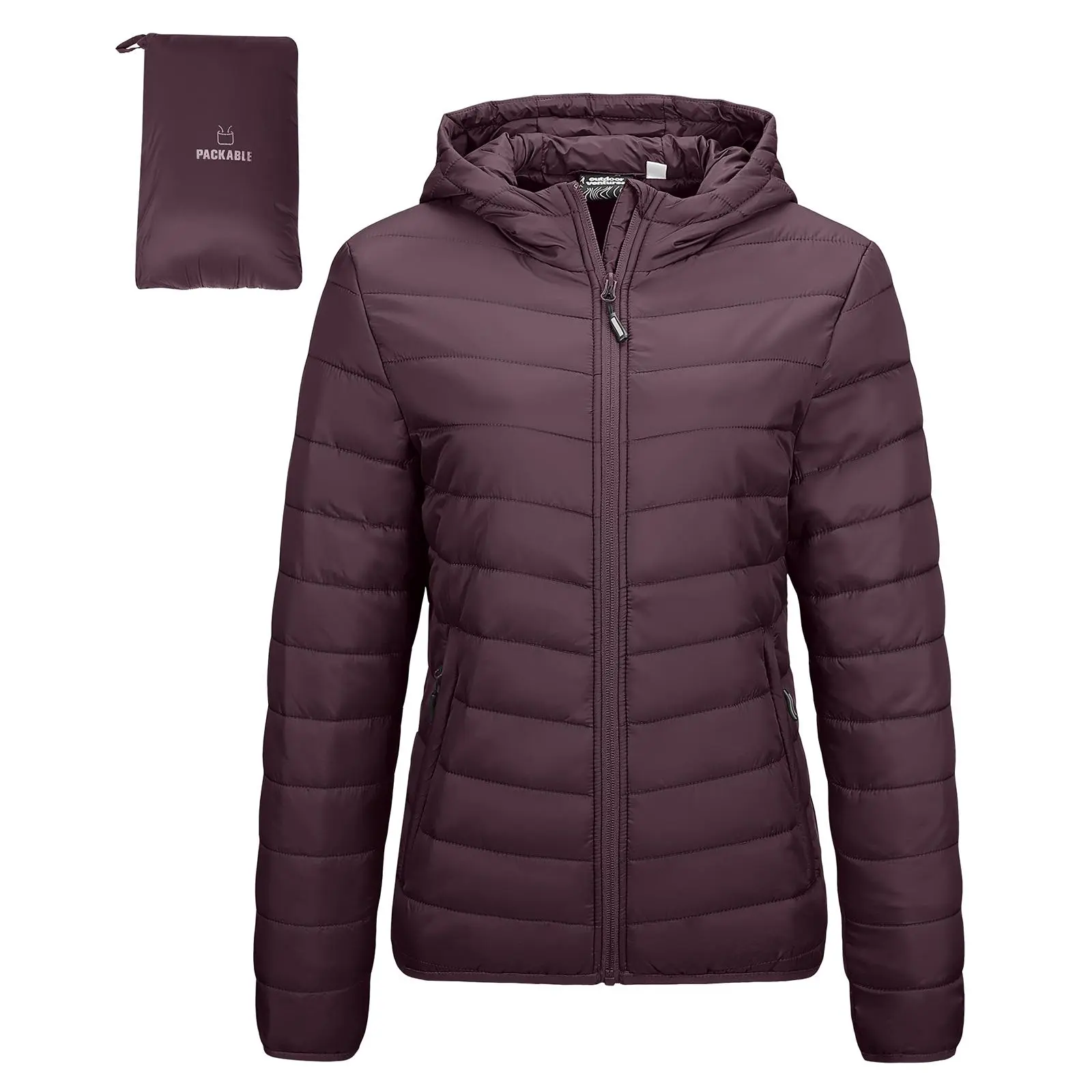 Outdoor Ventures Women's Packable Lightweight Full-zip Puffer Jacket with Hood Quilted Winter Coat