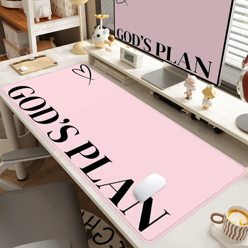1pc Extra Large "GOD'S PLAN" Text Mouse Pad Trendy & Minimalist Desk Pad, Computer Keyboard Mousepad with Non-Slip Rubber Base Durable Stitched Edge Perfect Gift for Home, Office Desk Accessories, Office Accessory