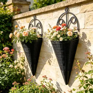 2-Pack Plastic Wall-Mounted Flower Basket, Integrated Cone-Shaped Planter Rack, Versatile Indoor/outdoor Garden Decor, Home Decoration, Party & Wedding Decor