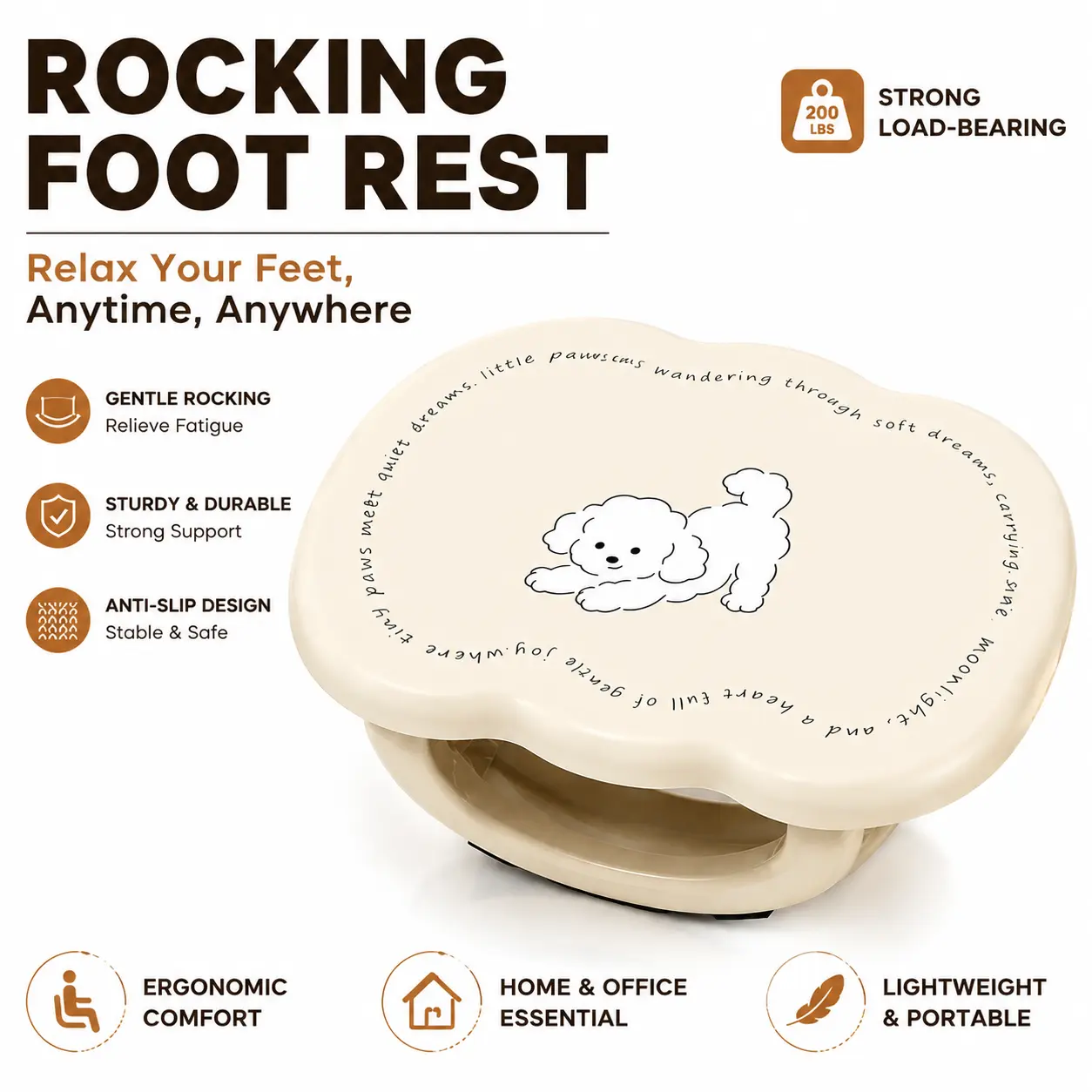 Cute Dog Office Footrest Stool, Anti-Leg Crossing Under-Desk Tool, Home Use Non-Slip Stylish Rocking Stool