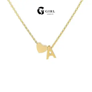 GGIRL Elegant Tiny 18k Gold Plated Initial Letter Necklace For Women&Girl With Dainty Heart Pendant Capital Monogram Letter A-Z Necklace Simple Name Necklace Clean Daily Match Summer Jewelry Ideal Gifts For Her/Girlfriend on Birthday/Anniversary/Vacation