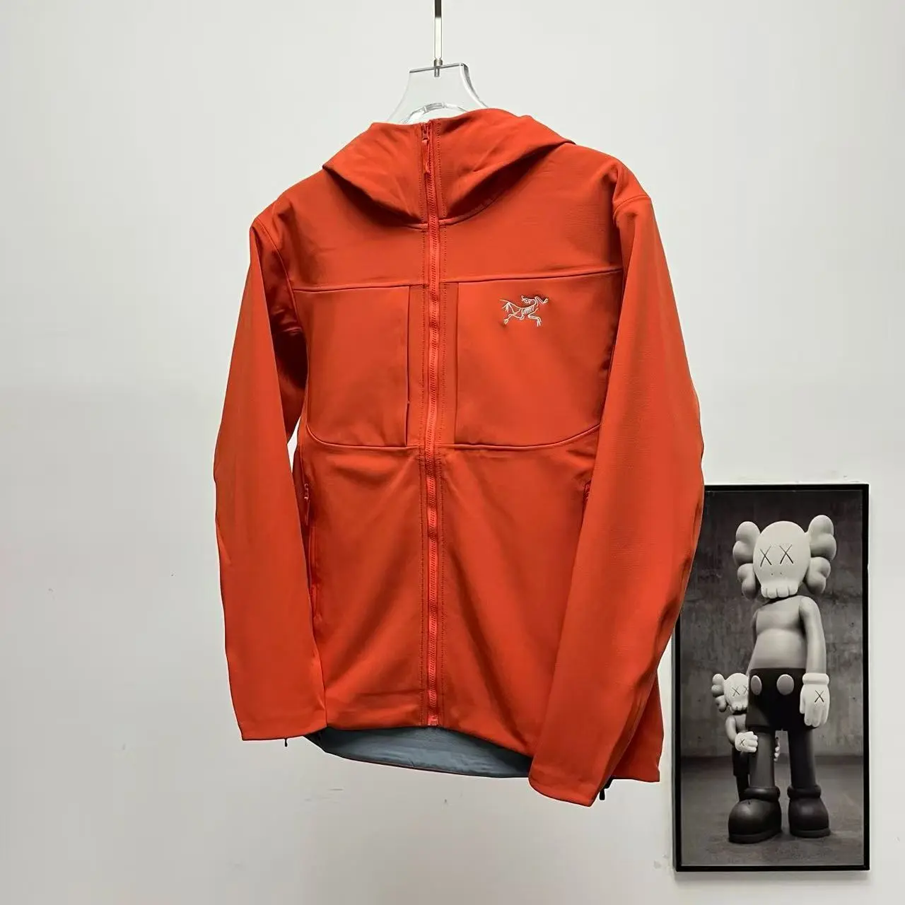 Bright Orange Full Zip Stretch Soft Shell Jacket Lightweight Trekking Outerwear