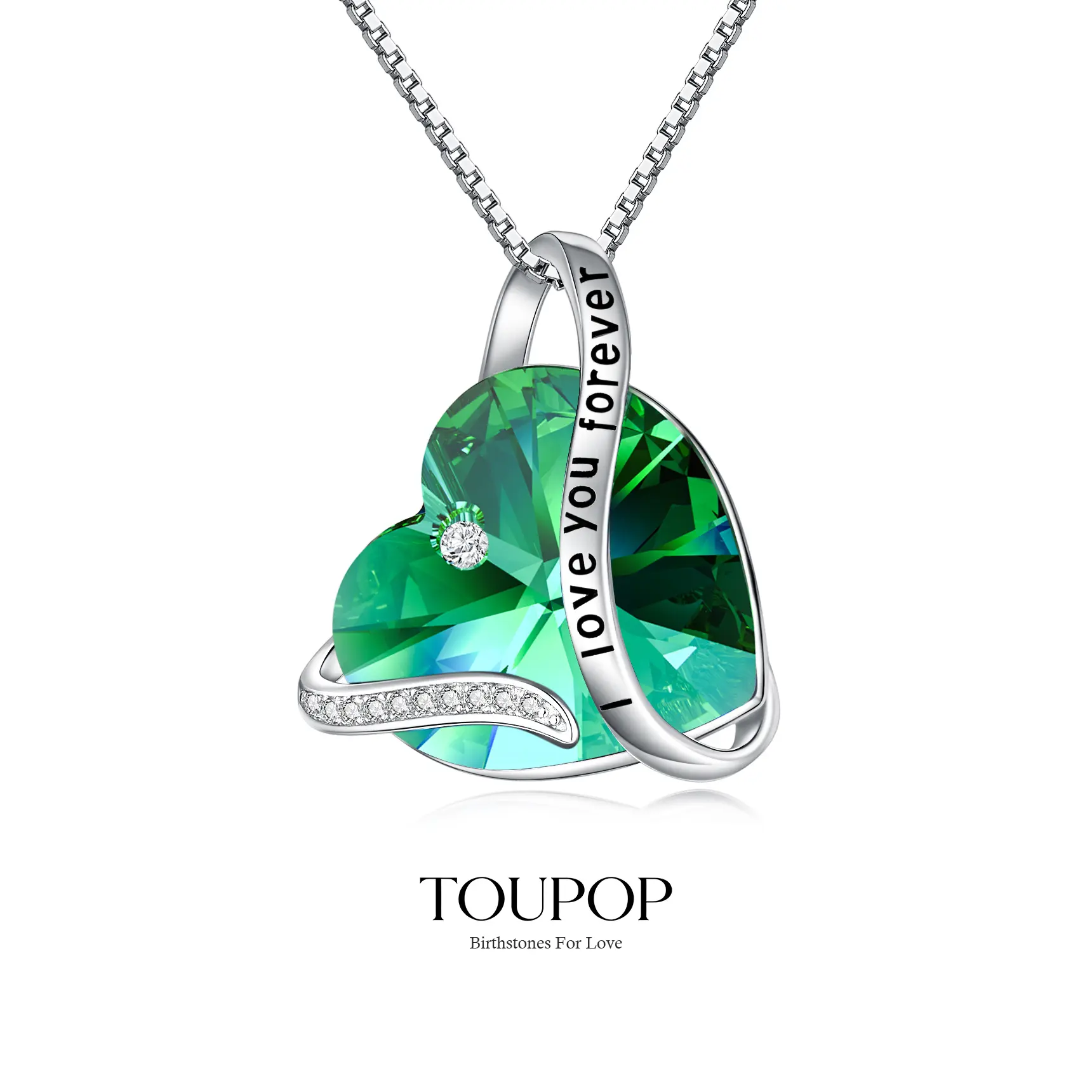 TOUPOP Heart Pendant Necklace Forever Love Sterling Silver Crystal Birthstone Necklaces Anniversary Jewelry Birthday Gifts for Women b0