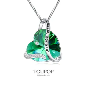 TOUPOP Heart Pendant Necklace Forever Love Sterling Silver Crystal Birthstone Necklaces Anniversary Jewelry Birthday Gifts for Women b0