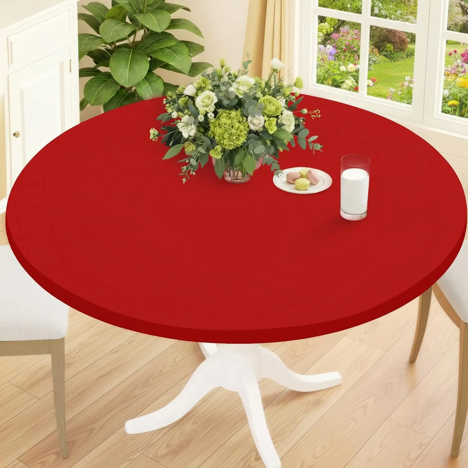 1pc Round Half-Size Tablecloth, Polyester Stretch Fit Washable Table Cover, Ideal for Indoor Outdoor Patio, Garden, Picnic, Camping, Party