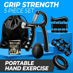 Grip Strength Trainer Kit -5 Pack,Adjustable Resistance,Grip Strengthener Forearm Strengthener,Finger Stretcher, Grip Ring, Relief Ball and Finger Exerciser for Men and Women, Injury Recovery hand gripper