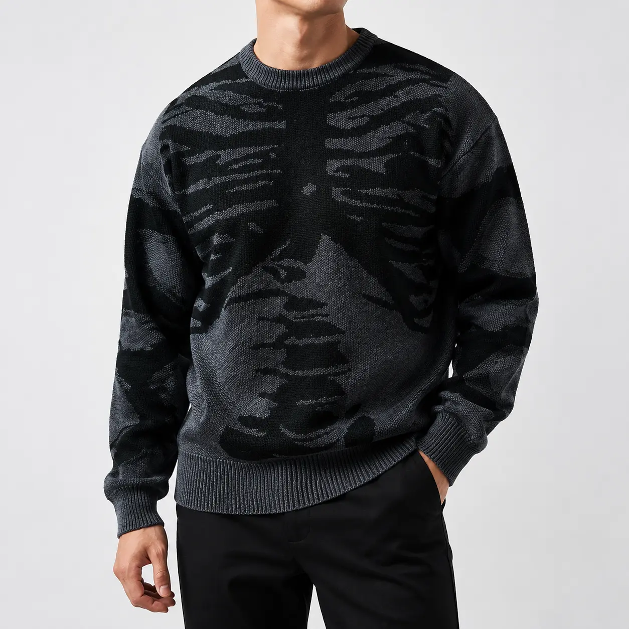Men's Skeleton Devil Graphic Knitwear, Casual Round Neck Long Sleeve Pullover Sweater for Autumn Winter Halloween, Sweaters, Men's Stuff, Clothes, Halloweenlook, Drawstring, Skeleton Halloween, Holiday, Menswear, Spooky