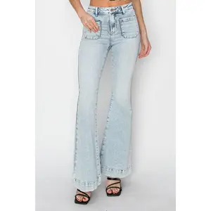Risen Full Size High Rise Front Patch Pocket Flare Jeans