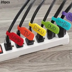 16 Piece 8 Color Writable Cable Labels for Easy Organization, Durable Nylon Cable Tags for Data Line Marking, Convenient Velcro Cable Management, Desk Cable Organizer