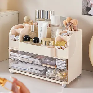 Large Vanity Makeup Organizer with Brush Holder - Bathroom Countertop Cosmetic & Skin Care Storage for Lipsticks, Nail Polishes, Perfumes, Eyeshadow Palettes, Bathroom Decor
