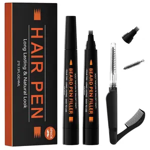 3-Pack Beard Pencil Filler for Men (Black), Four-fork Tip Beard Styling Pen,   Proof Long Lasting Beard Pencil,Effectively Enhances Facial Hair