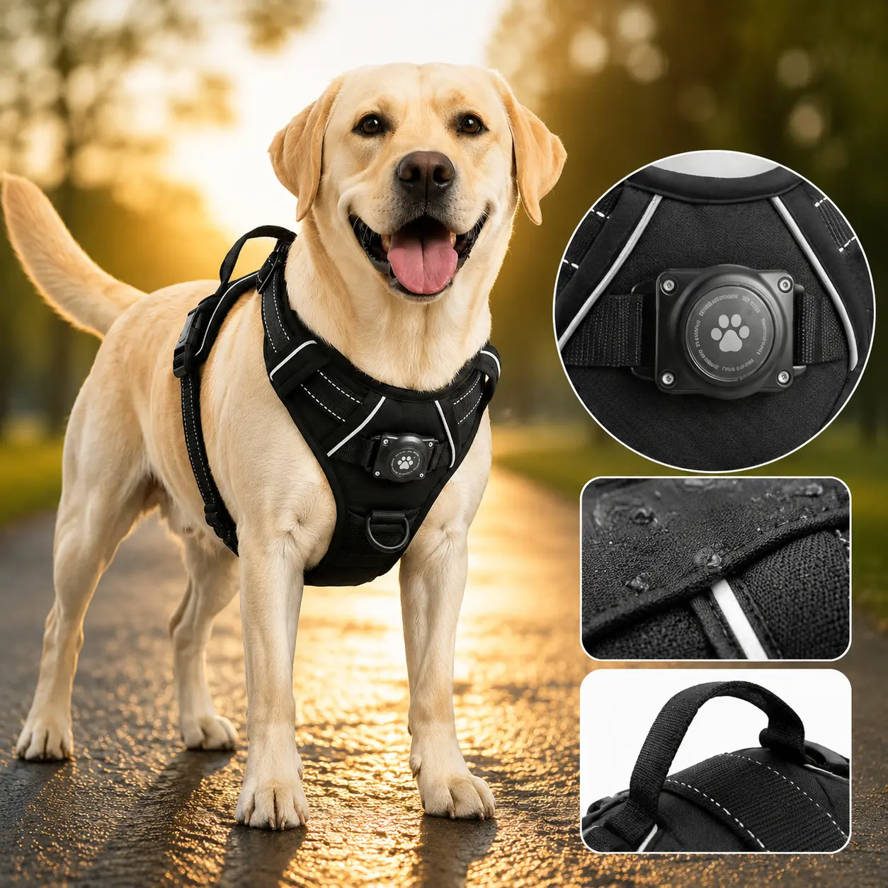 Tactical AirTag Dog Harness - Solid Waterproof Nylon Mesh, Reflective Strip, No-Pull Military Vest with Control Handle & Car Entry Control, Fully Adjustable for Small-XL Dogs, Ideal for Rainy Days, Hand Wash Only & Machine Wash Compatible