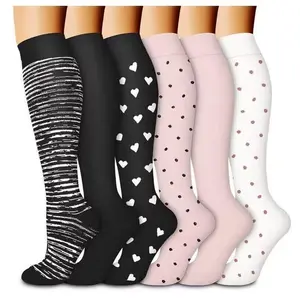 6 Pairs Professional Sports Compression Socks |   Quick-drying and long-lasting comfort |   Running Fitness Calf Support Artifact Floral Pattern Compression Knee-High Socks good breathable day