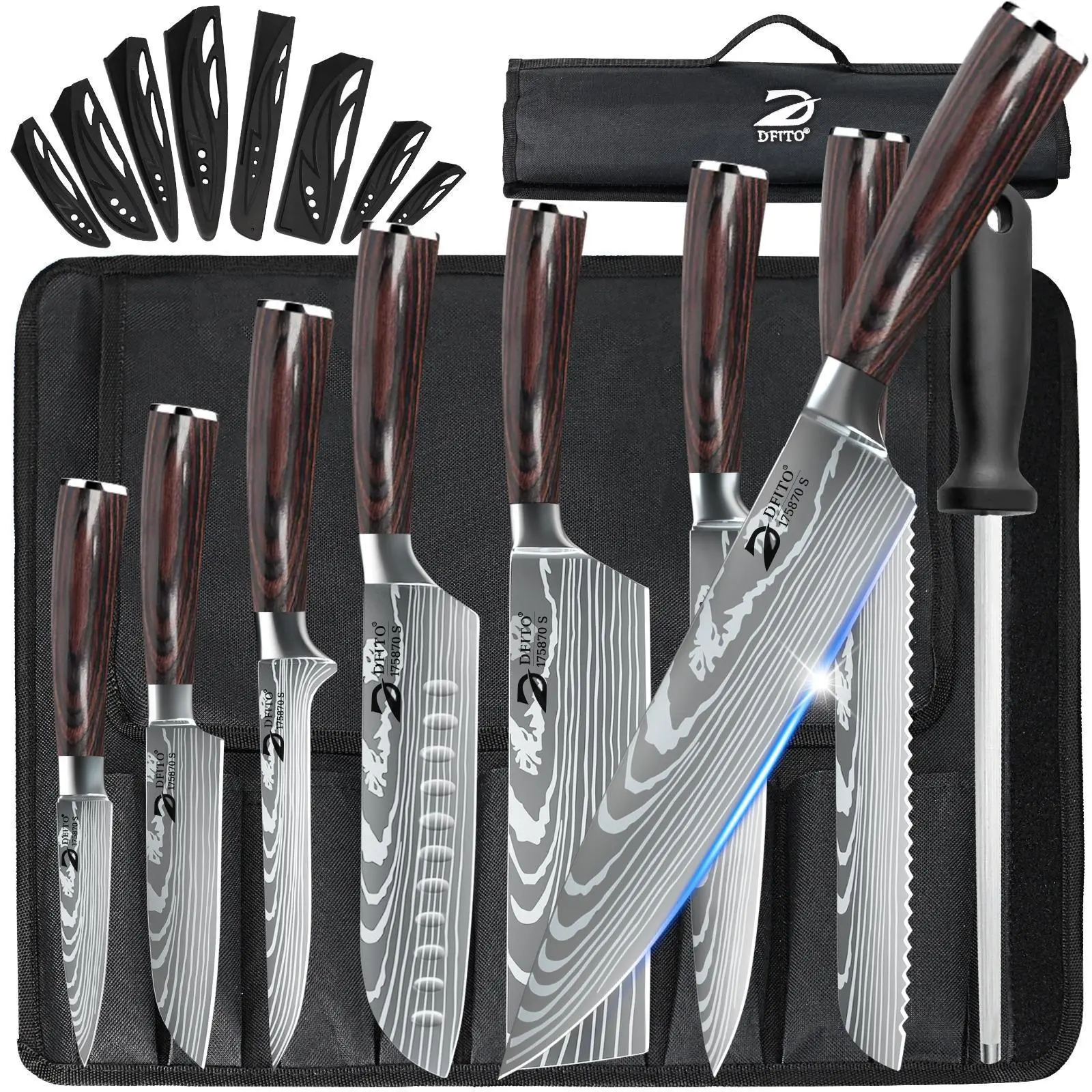 Professional 8pcs Kitchen Knives Set, Chef, Butcher, Cleaver, Slicer, Boning, Utility Knife Stainless Steel Ultra Sharp with Ergonomic Wood Handle Forged Cooking Chef Knife Set for Home Kitchen Restaurant Vegetable, Meat, Fruit