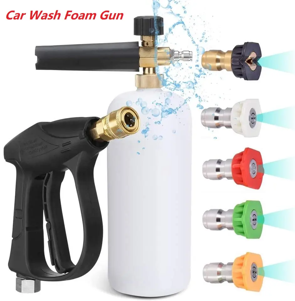Car Wash Kit - Car Wash Tool with Pressure Washer Sprayer Gun, Foam Cannon, 1/4"-Quick Connector, 5 Sprayer Nozzles, 2 Gloves for Driveways, Siding & Automotive Detailing