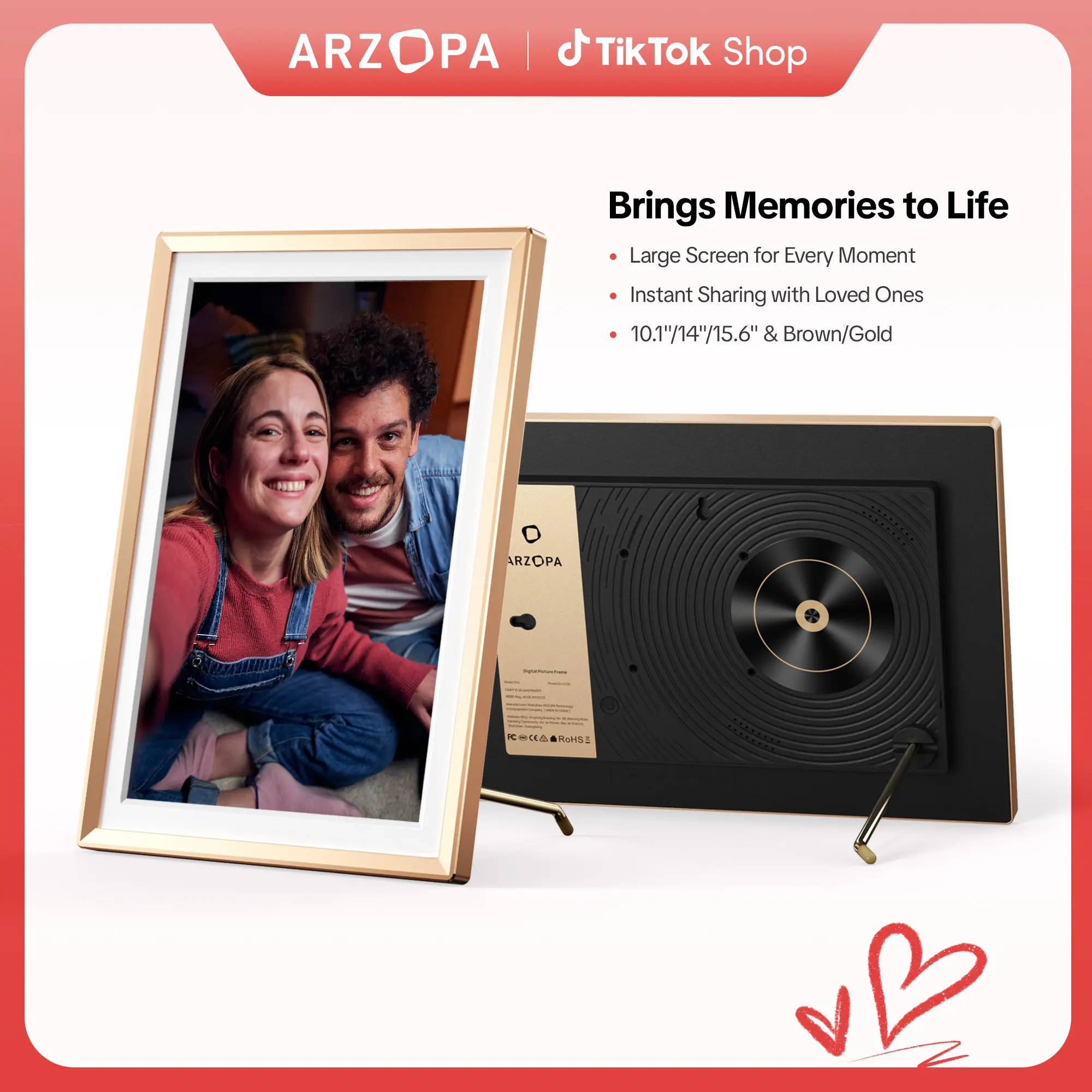 ARZOPA Digital Photo Frame 10.1/14/15.6 Inch Share 120s Videos &Photos Anywhere Touch Screen WiFi Digital Picture Frame Smart Frame Video Frame Home Decor Free Unlimited Cloud storage