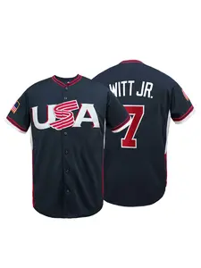 #7 USA Baseball Jersey for Men Women, Embroidered USA Letter & Flag Patch, Stitched Button Down Baseball Uniform, Casual Sportswear for Game Day, Training, Daily Wear, S-3XL