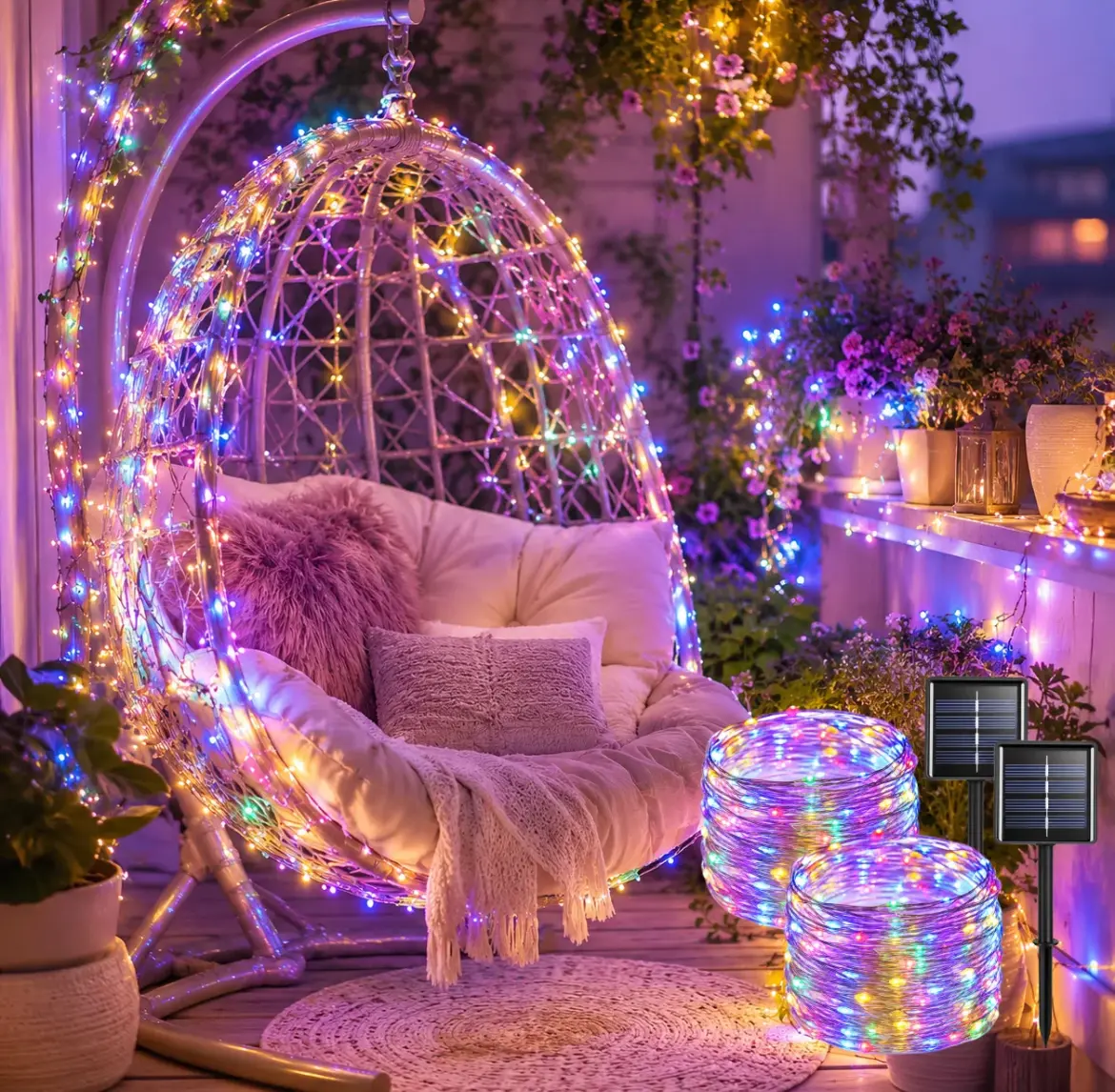 2-Pack (2 Pcs Set) Solar-Powered Plastic String Lights, 72Ft 400 LEDs, 8 Multi-Mode Settings, Nickel Batteries, Remote Control, Waterproof, Green/Blue/Colorful Lights, Ideal for Valentine's Day, Indoor-Outdoor Home Decor