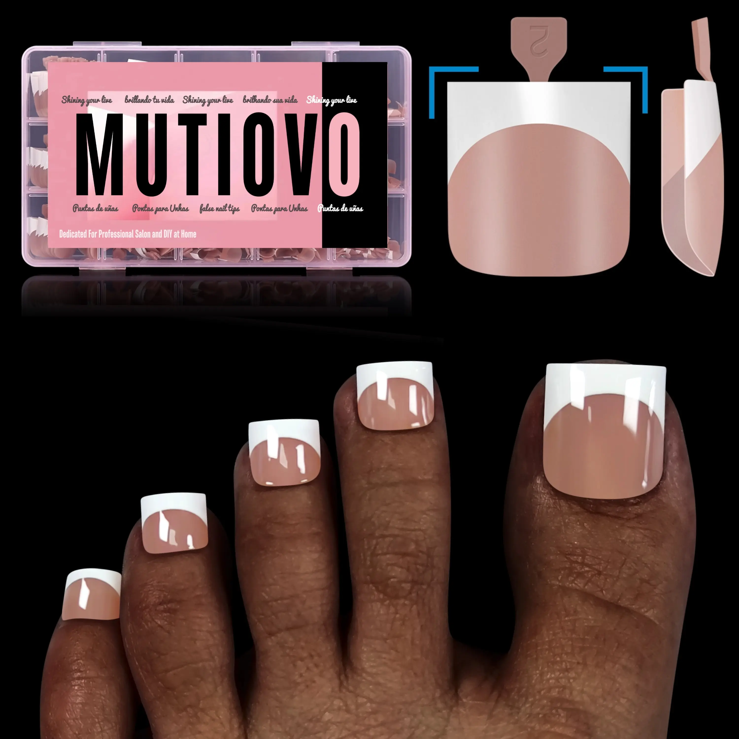 【LIVE】MUTIOVO French Tip Toe Nail Tips Press on, Sharp Square Pre-Designed Soft Gel False Toenail Extension, BROWN PINK Pre-applied Tip Primer & Base Coat, Full Cover Acrylic for DIY x 15 Sizes 240 pcs