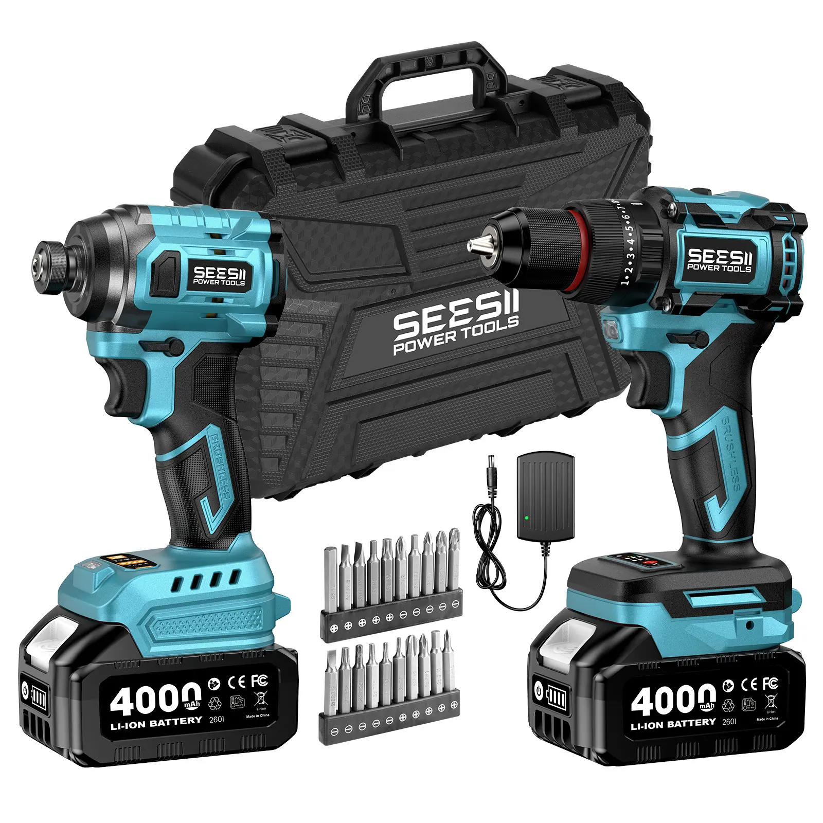 SEESII 3/8'' Brushless Cordless Drill and 1/4'' Impact Driver Combo Kit with 2 Batteries, 21V Max Electric Brushless Power Tool Set with Fast Charger SEESII 3/8'' Brushless Cordless Drill and 1/4'' Impact Driver Combo Kit with 2 Batteries, 21V Max Electric Brushless Power Tool Set with Fast Charger