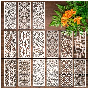 15 Pieces Stencils for Painting, Border Leaf Stencil Template Plant Furniture Cake Decorative Stencils for Wood DIY Craft Canvas Fabric Home Decor Reusable Sturdy