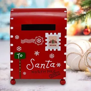 Festive Outdoor Metal Christmas Mailbox, Letters to Santa, North Pole Express Decorative Mail Letter Collector, Holiday Decoration