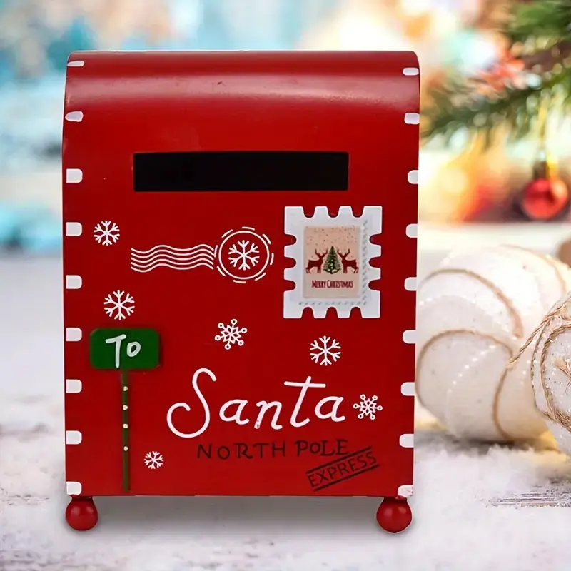 Festive Outdoor Metal Christmas Mailbox, Letters to Santa, North Pole Express Decorative Mail Letter Collector, Holiday Decoration