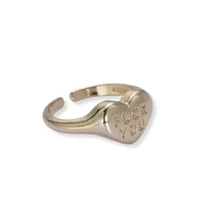 Chunky "Fuck You" Writing Gold Heart Ring