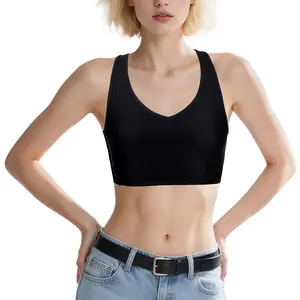 CuteStreet Chest Binder for Transgender FTM V Neck Hook Elastic Band Tomboy Breast Binder Tank Top Womenswear Basic Black Casual Minimalist Short Sleeveless