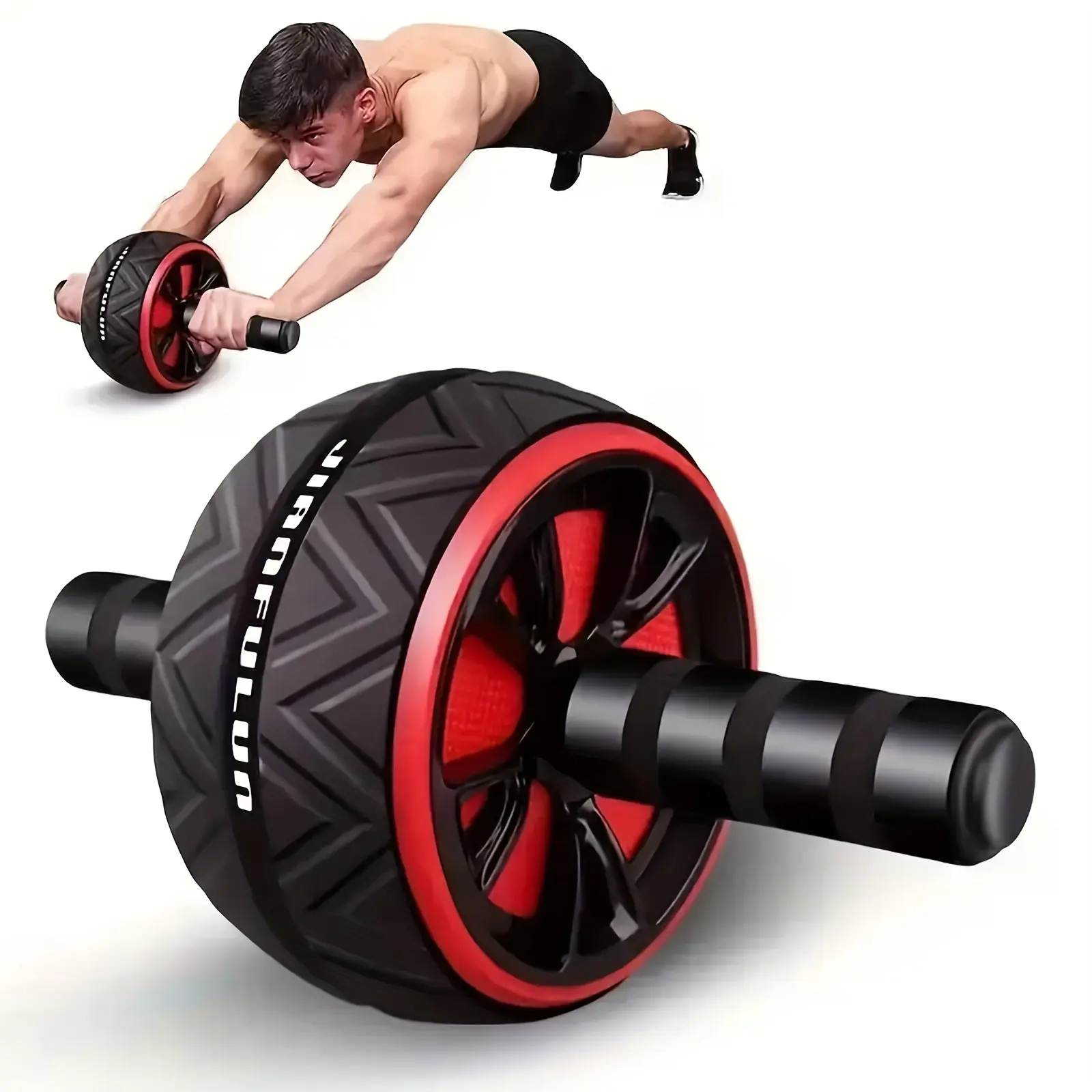 Stainless Steel Ab Roller - Abdominal Fitness Wheel, Ab Exercise Machine, Sturdy Workout Gear, Non-Electric Home Gym Accessory, Durable Black Design with Red Accents for Core Strength & Balance