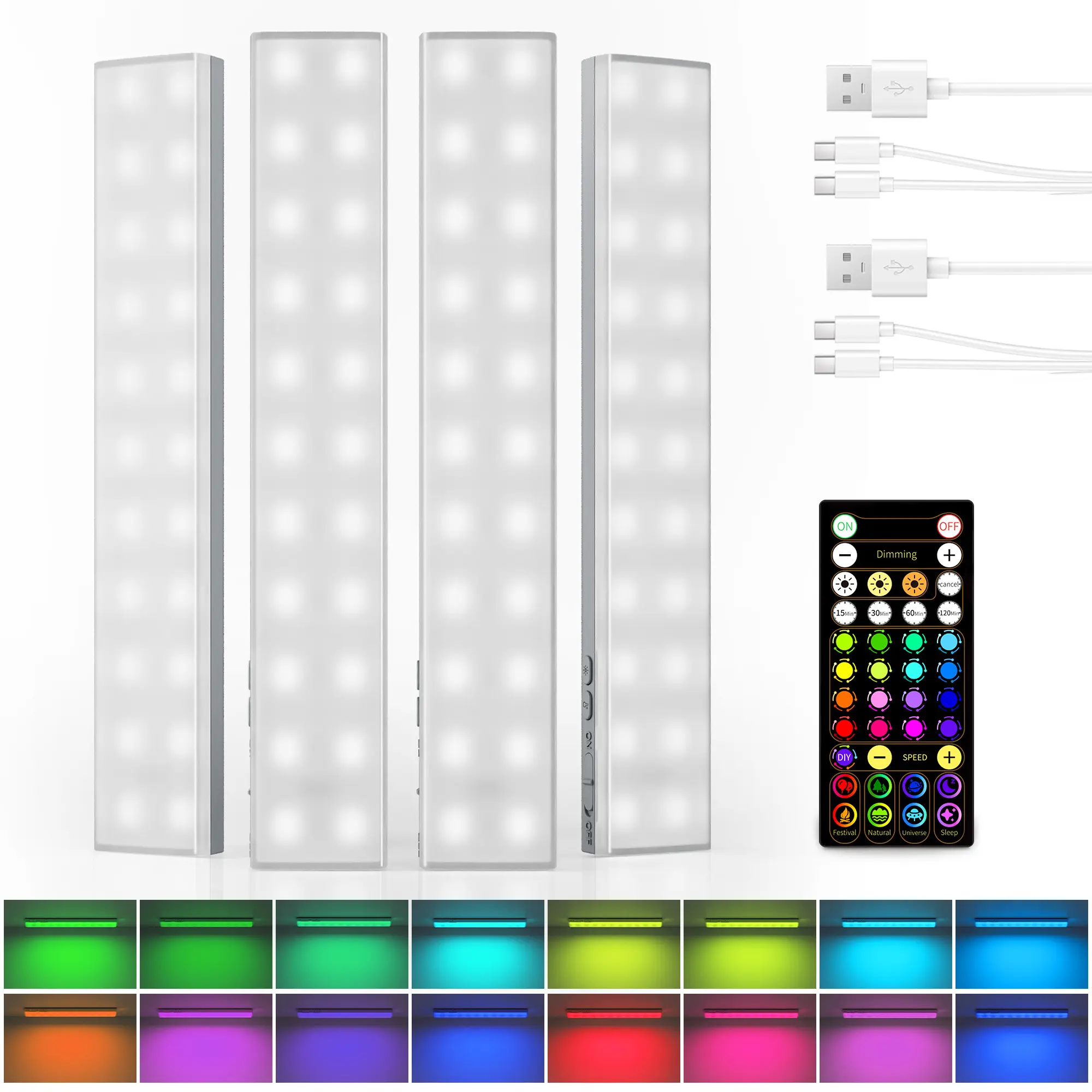 EZVALO 80RGB Color Changing Light Bars Wireless, 1800mAh Rechargeable Led Strip Shelf Lights, Timer & Dimmable Under Cabinet Lighting with Remote for Kitchen, Bedroom, Display Case, Car, 4 Pack