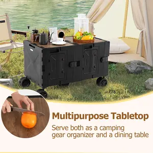COSTWAY - Large Foldable Utility Cart with 2-Tier Storage Crates and Telescoping Handle-Black