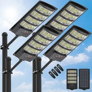 4Pack Solar Street Lights Outdoor Waterproof , 52000LM 320° Angle Flood light,5730 LED Solar Parking Light with Motion Sensor and Remote Control for Outdoor, Streets, Courtyards,Parking Garages