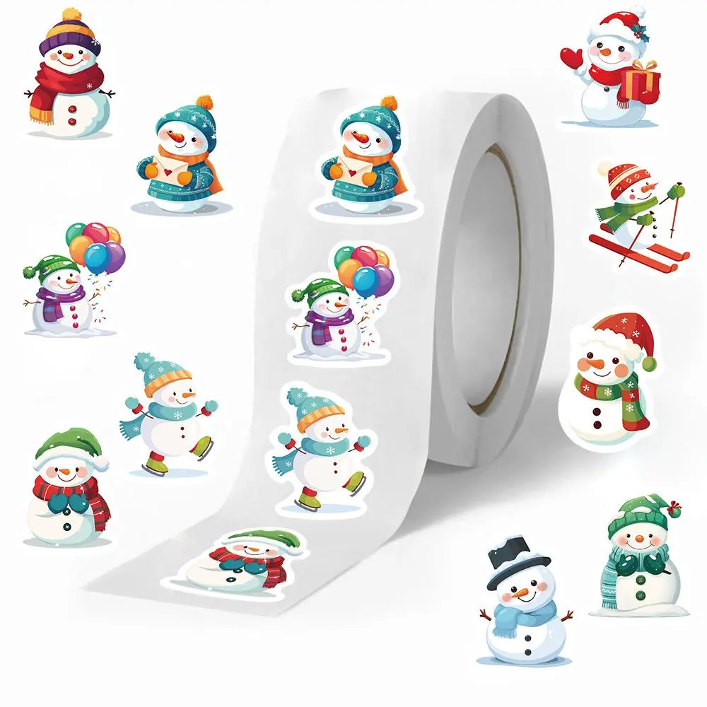 Snowman Pattern Sticker, 500pcs/roll Self Adhesive Decorative Sticker, Creative Decals for Water Bottle, Laptop, Phone Case, Scrapbooking, Journal Making, DIY Sticker, Holiday Stickers, Sticker Packs, Diy Crafts Stickers