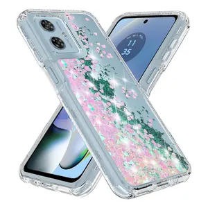 Luxury Hybrid Quicksand Bling Glitter Sparkle Colorful Gradient Transparent Fashion Cover Case Compatible With Motorola Moto G54 5G - Durable Phone Accessories