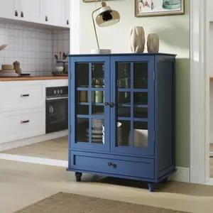 Bellemave Freestanding Storage Cabinet Furniture, Modern Minimalist MDF Sideboard with Clean Lines, Double Glass Doors, 2 Drawers, Easy Setup for Living Room, Dining Room (Mint Green)