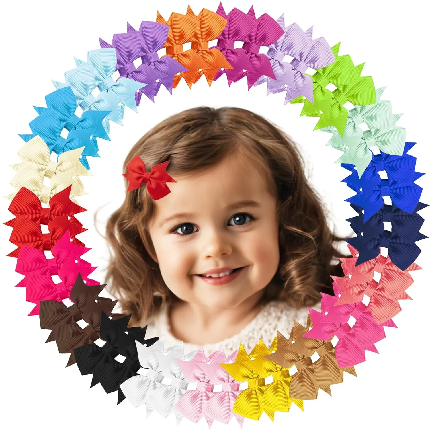 Hair Clips for Girls - 42 count Fully Lined Hair Bows,  Clips in 21 Color Pairs for , , and Teens