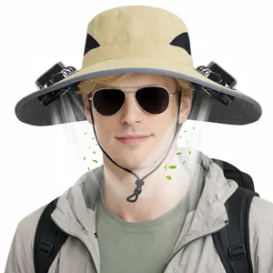 Solar Fan Fishing Hat with 2 Fans, UPF 50+ UV Protection Wide Brim Bucket Hat, Solar & USB Rechargeable Cooling Fan Hat, Breathable Adjustable Sun Hat for Fishing Gardening Hiking Travel