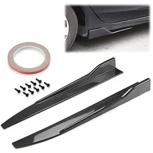 Carbon Fiber Style Black Universal Car Side Skirt Splitters Diffuser Body Kit Winglet Wings Rocker Extension Panel