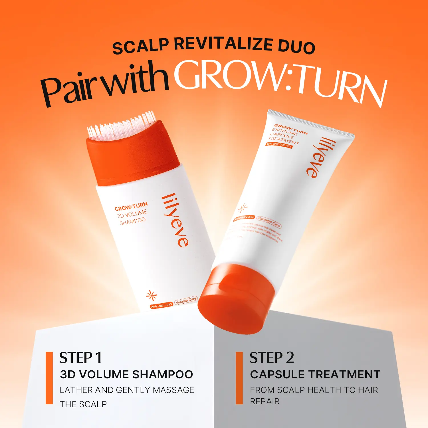 Lilyeve GROWTURN Shampoo & Treatment Set | 3D Volume Brush Shampoo & Capsule Treatment for Root-to-Tip Hair Care