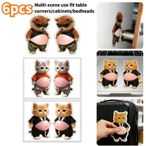 6 pieces of 3D large-belly decorative stickers for dog and cat statues, reusable cat and dog decorative stickers, Adhesive Decals, cartoon dog stickers for door stoppers, laptops, luggage, cars, refrigerators, universal use, Automobile Decals