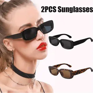 Pack Of 2 Rectangle for Women Men Trendy Retro 90s Cool Square Frame Suitable for, Casual, Office & - Retro Eyewear
