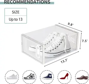 Hrrsaki 12 Pack XX-Large Shoe Storage Boxes, Shoe Boxes Clear Plastic Stackable, Shoe Organizer Boxes with Lids, Shoe Container Boxes for Closet, Bedroom, White