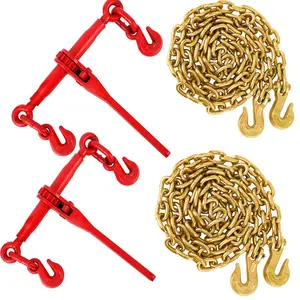 Garvee Ratchet Chain Binder Kit, 1/4" x 10 ft Grade 70 Chain, 9200 lbs Breaking Strength, 6600 lbs Working Load Limit, Heavy Duty Cargo Binder for Towing, Hauling & Load Securing