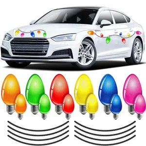 Reflective Car Magnets Set, Car Decal, Universal Car Sticker with 8 Magnet Wires, Holiday Lights Bulb Sticker Magnet Set for Car, Garage, Mailbox, Refrigerator & More, Car Accessories, Automotive Decoration
