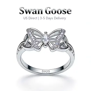 S925 Sterling Silver bianca Butterfly high quality Ring with 5A Cubic Zironia Accent, Celtic Knot Design, Daily Wear Jewelry & Gift for Women