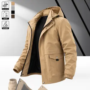 Men’s utility pocket windproof aviator jacket, wrinkle-resistant woven fabric, zip front + elastic hem trim, suitable for public transit commuting and backyard barbecue party outfits.