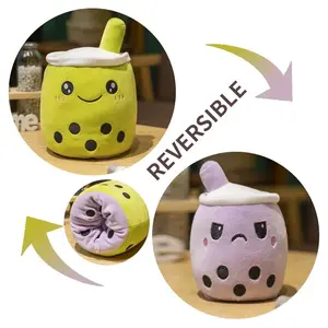 Reversible Boba Plush - Yellow & Purple Design with Character Faces - Reversible Features - Ideal for Home Decor