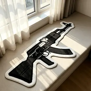 1 Piece AK-47 Shaped Irregular Carpet Rug, Black & White Monochrome Design, Ultra-Soft Non-slip Machine Washable Floor Carpet Rug, Ideal For Gaming Room & Street-Style Home Decor